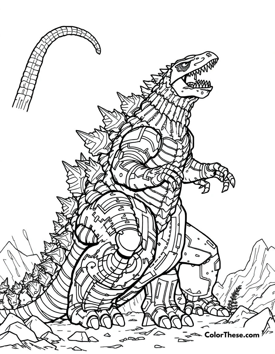 Free printable godzilla vs. gigan coloring page for kids and adults. Godzilla battling the cyborg monster, Gigan.