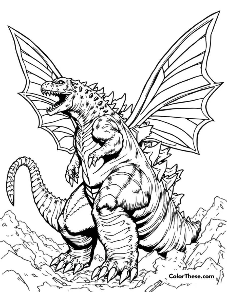 Free printable godzilla vs. mothra coloring page for kids and adults. Godzilla battling the giant moth, Mothra.