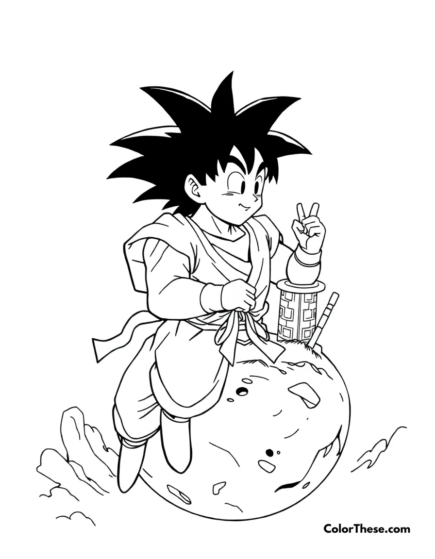 Free printable goku training with king kai coloring page for kids and adults. Goku (Dragon Ball) training under King Kai on his tiny planet.