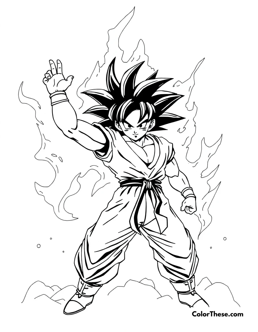 Free printable goku in ultra instinct form coloring page for kids and adults. Goku (Dragon Ball) achieving the powerful Ultra Instinct form.