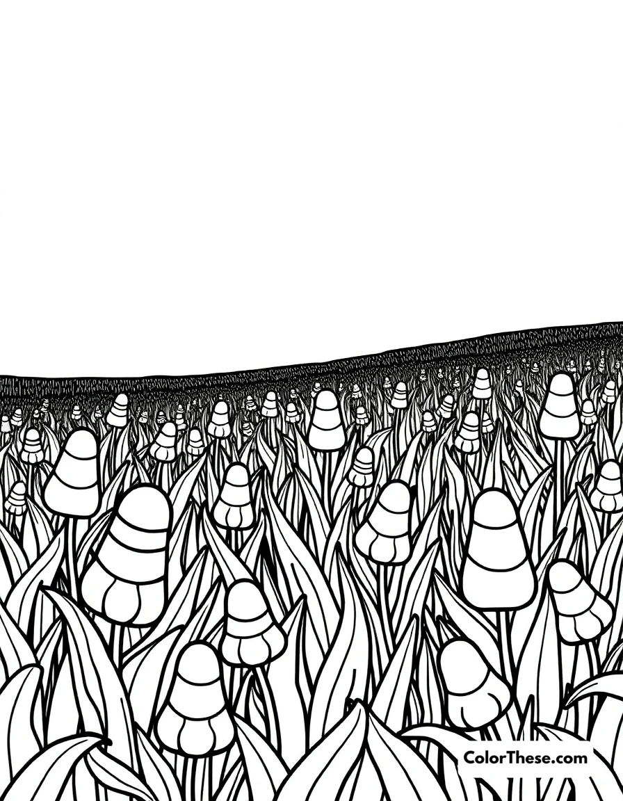 Free printable halloween candy corn field coloring page for kids and adults. A field filled with giant candy corn.