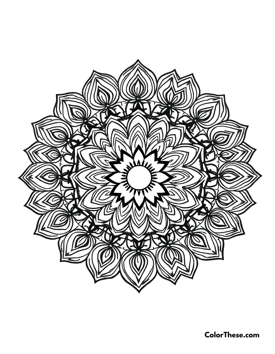 Free printable heart mandala coloring page for kids and adults. A mandala design shaped like a heart.