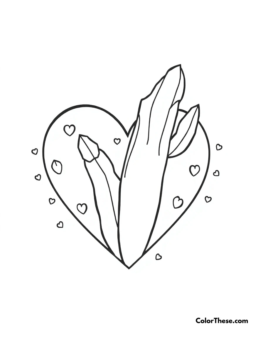 Free printable heart with cactus coloring page for kids and adults. A heart with a cactus, symbolizing resilience and love.