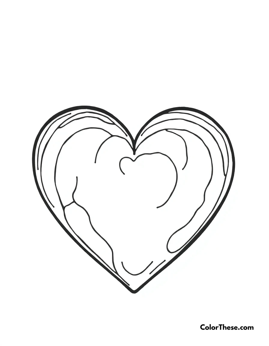 Free printable heart with rainbow coloring page for kids and adults. A heart with a rainbow, symbolizing hope and love.