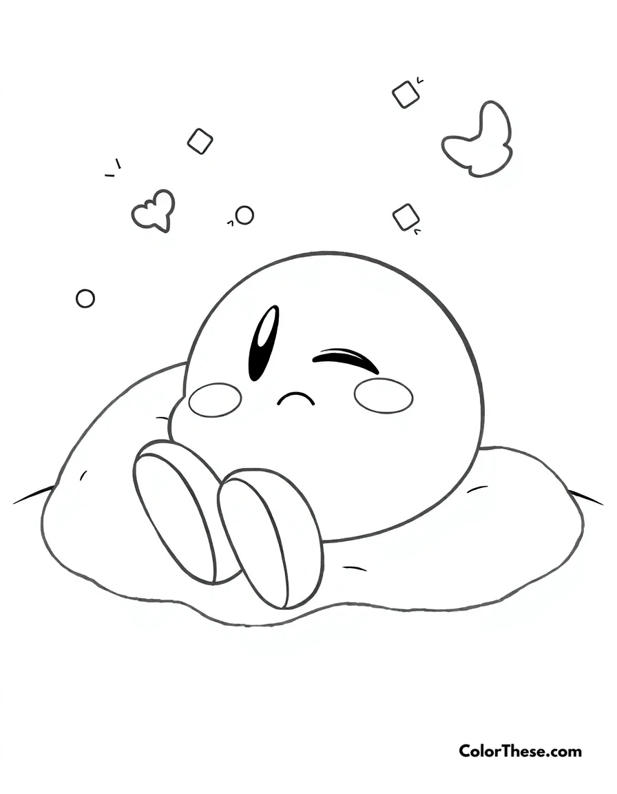 Free printable kirby sleeping coloring page for kids and adults. Kirby taking a peaceful nap.