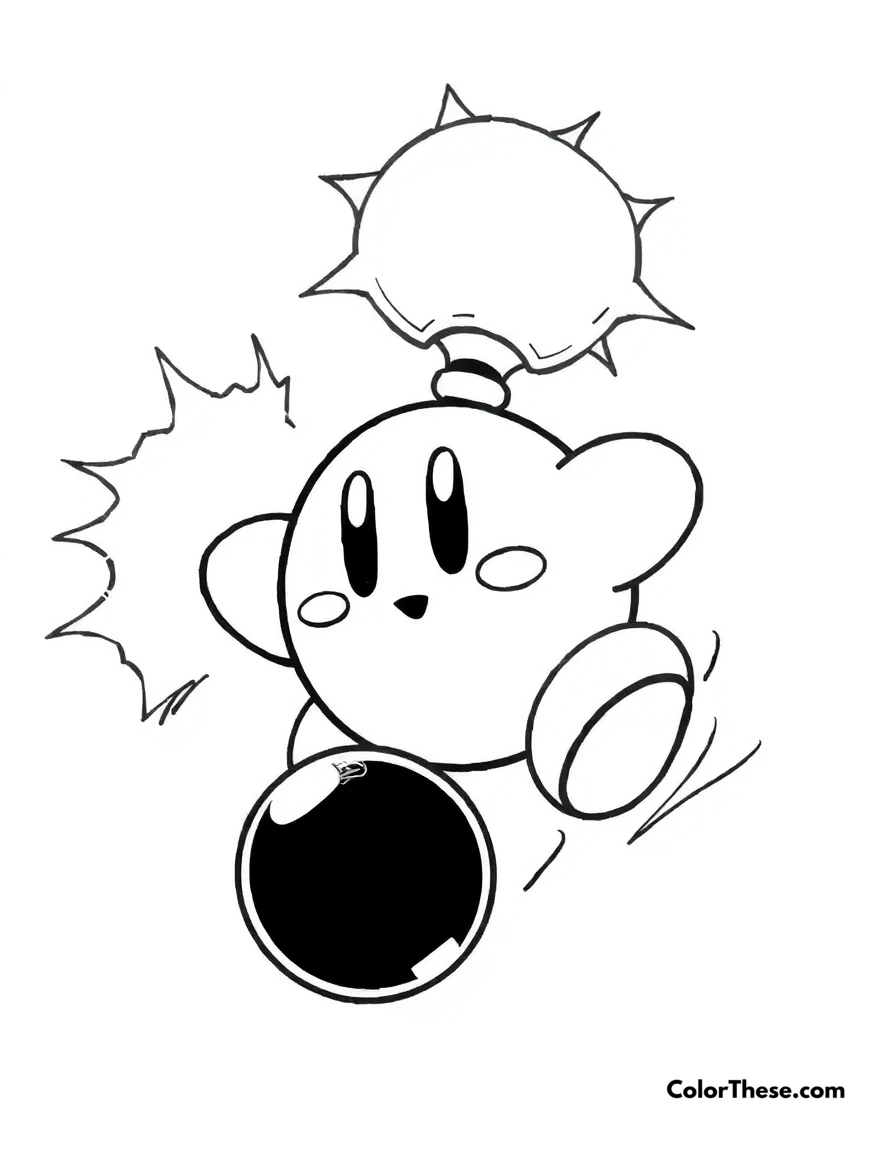 Free printable kirby with bomb ability coloring page for kids and adults. Kirby using his explosive bomb ability.