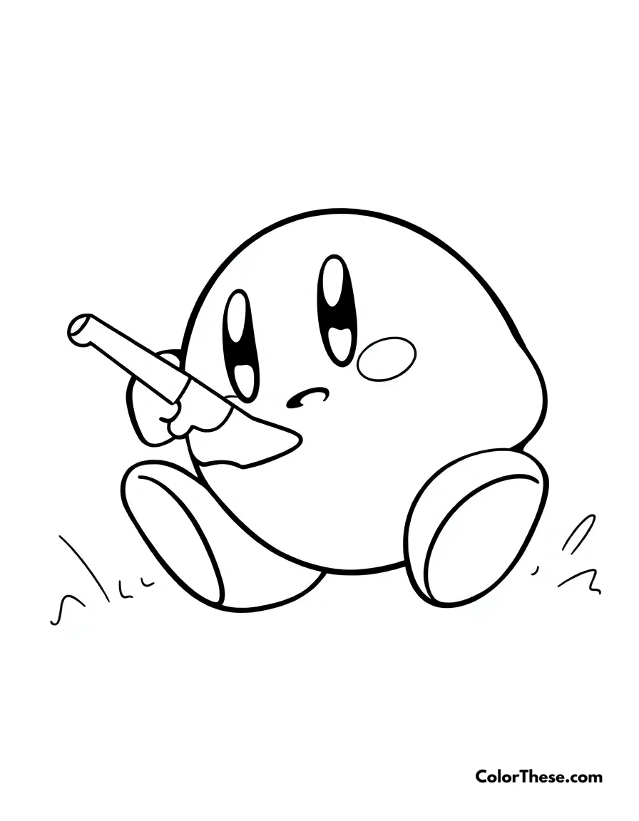 Free printable kirby with cutter ability coloring page for kids and adults. Kirby using his sharp cutter ability.