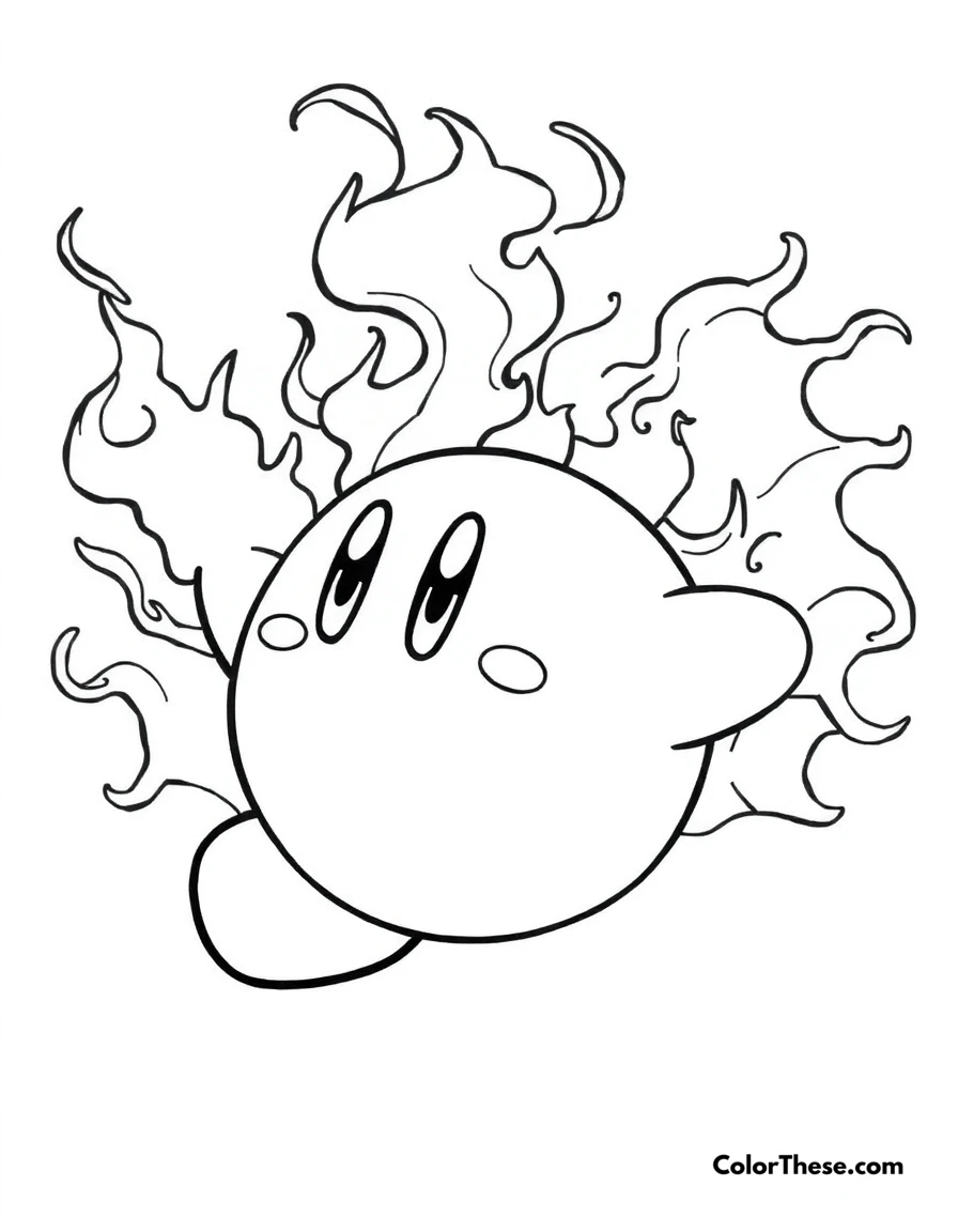 Free printable kirby with fire ability coloring page for kids and adults. Kirby using his fiery copy ability.