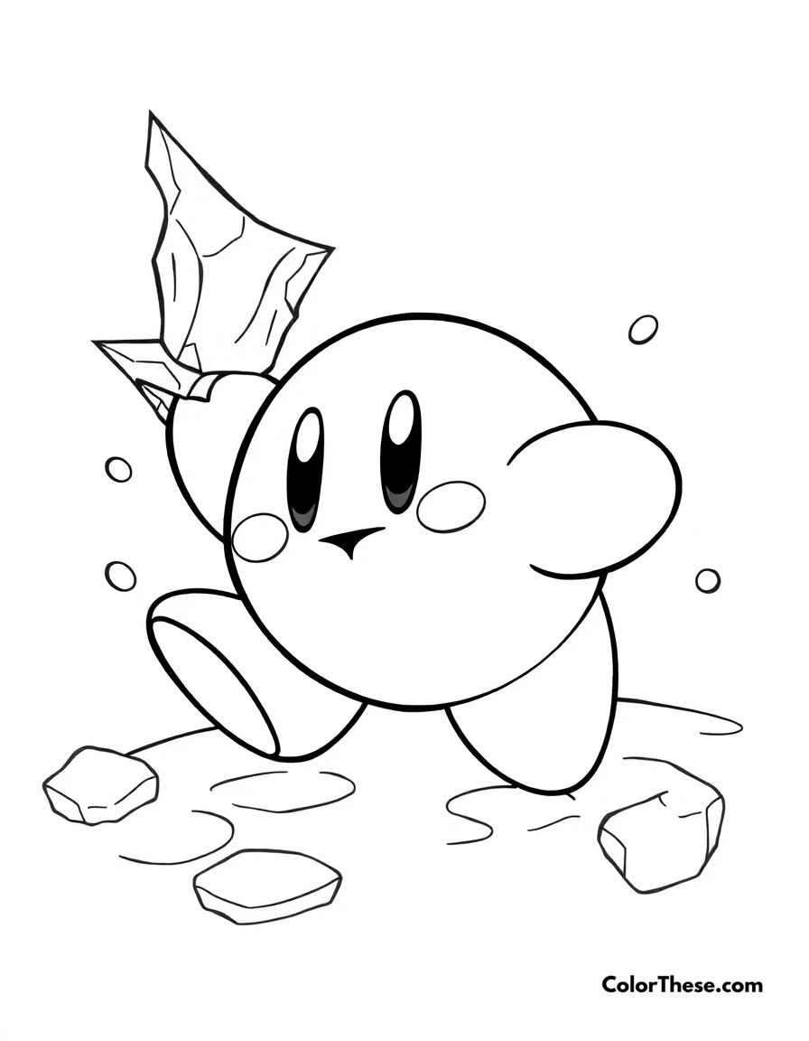 Free printable kirby with ice ability coloring page for kids and adults. Kirby using his icy copy ability.