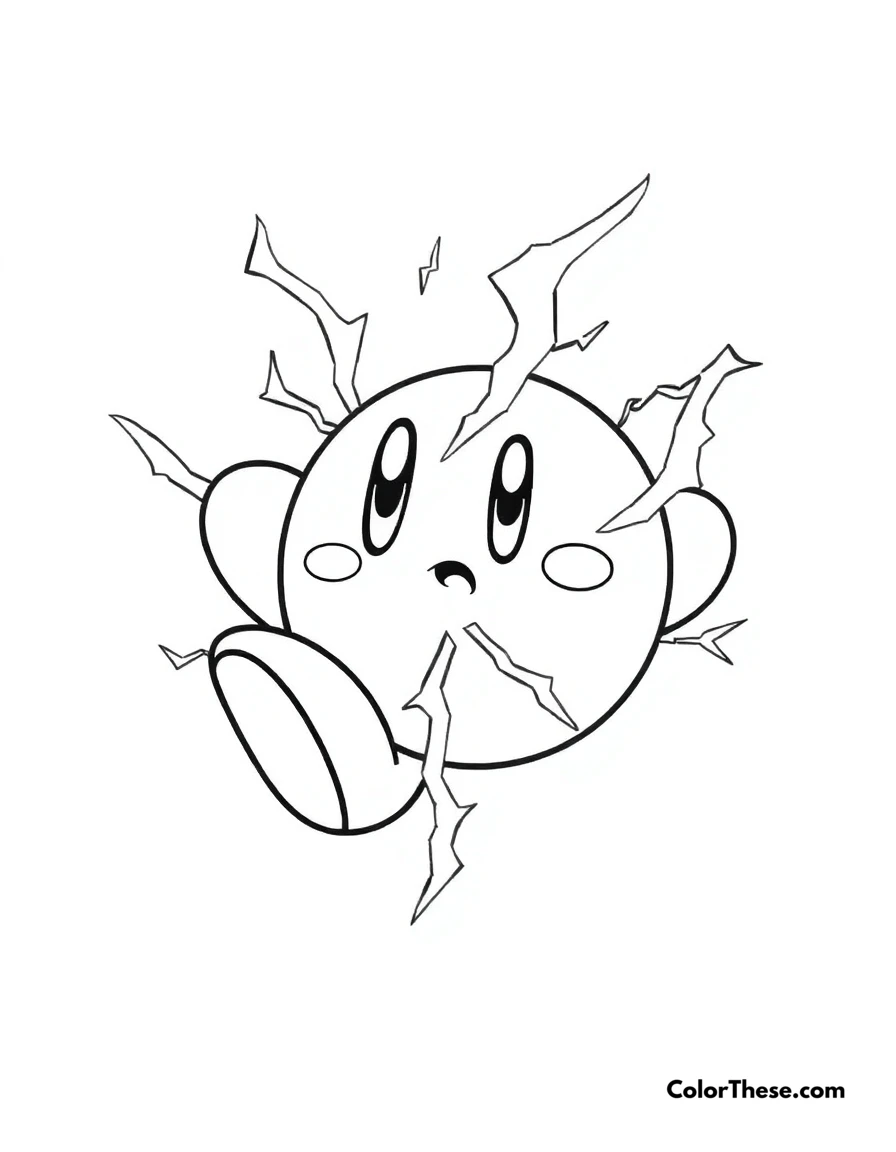 Free printable kirby with spark ability coloring page for kids and adults. Kirby using his electric spark ability.