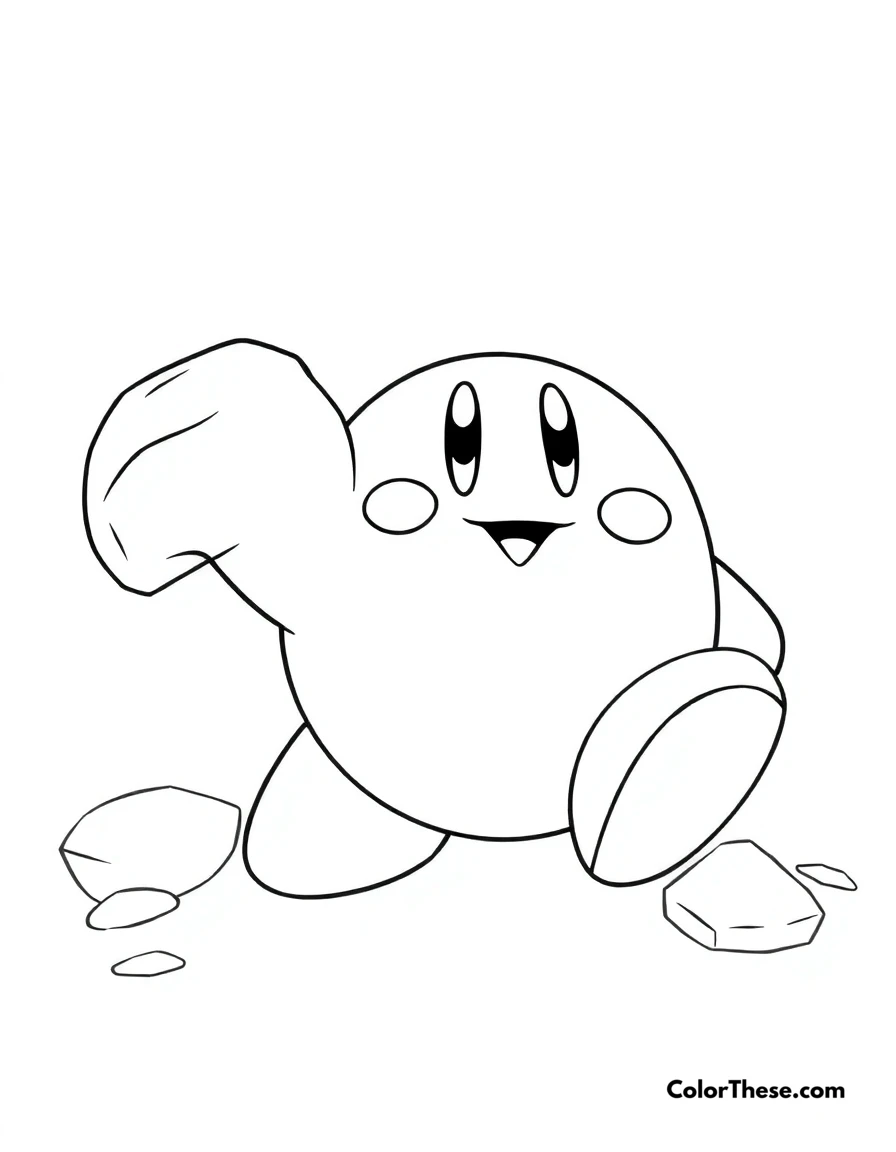 Free printable kirby with stone ability coloring page for kids and adults. Kirby using his sturdy stone ability.