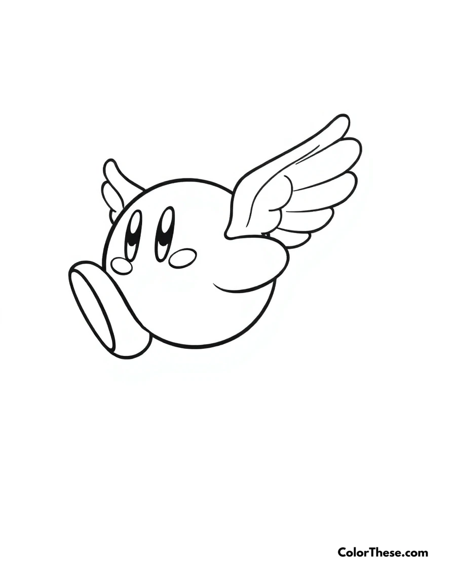 Free printable kirby with wing ability coloring page for kids and adults. Kirby flying with his wing ability.