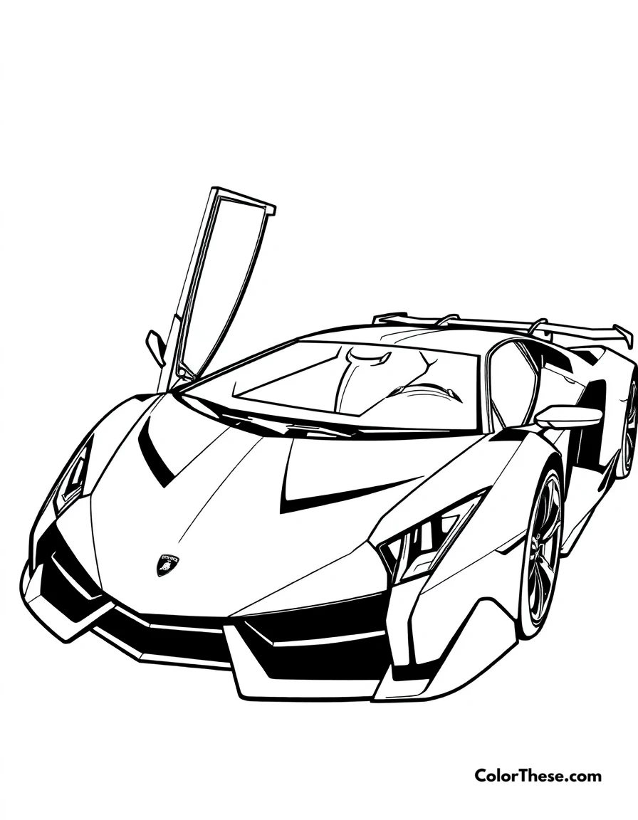 Free printable lamborghini veneno coloring page for kids and adults. A futuristic Lamborghini Veneno in a dynamic pose.