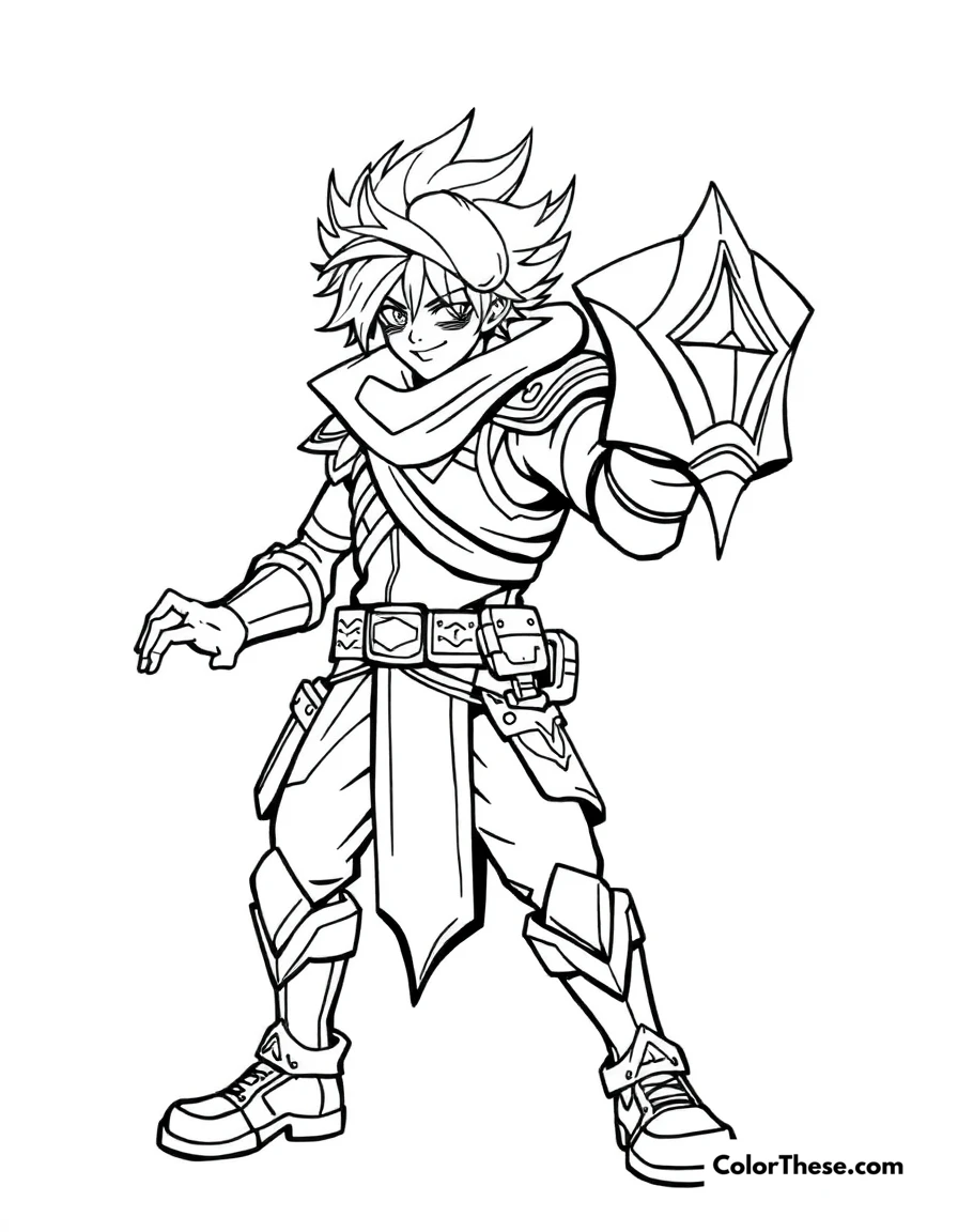 Free printable ezreal with his gauntlet coloring page for kids and adults. Ezreal, the Prodigal Explorer from League of Legends, charging his gauntlet.