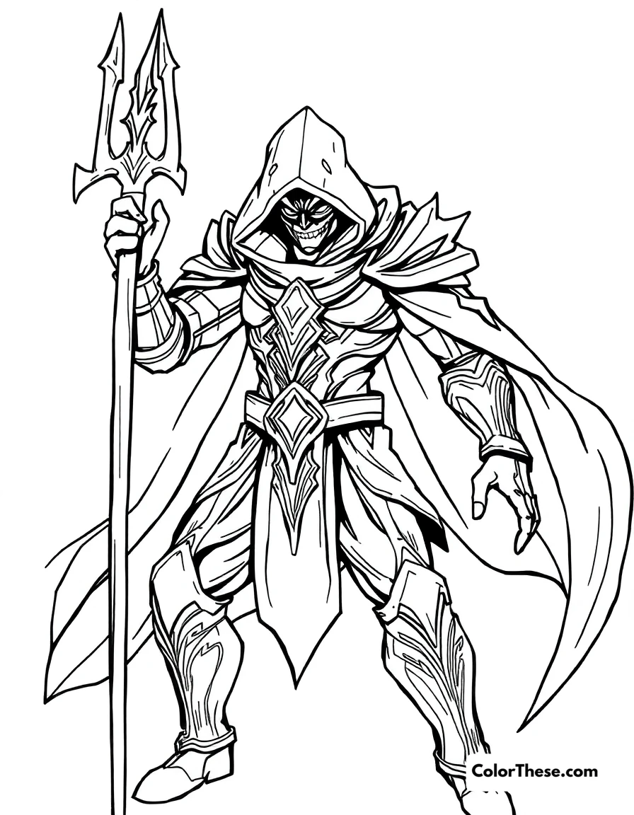Free printable zed in shadow form coloring page for kids and adults. Zed, the Master of Shadows from League of Legends, in his shadowy form.
