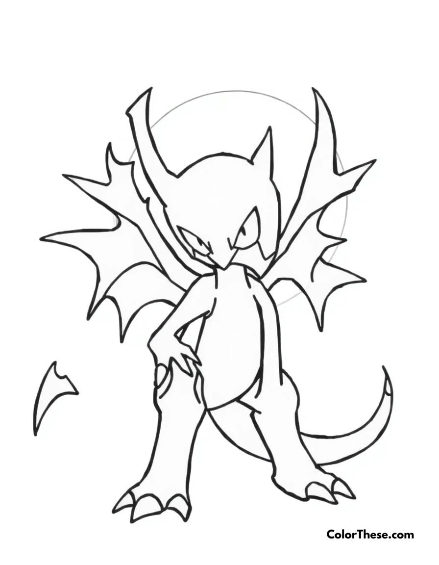 Free printable darkrai in a shadowy night coloring page for kids and adults. Darkrai, the Pitch-Black Pokémon, in a shadowy night.