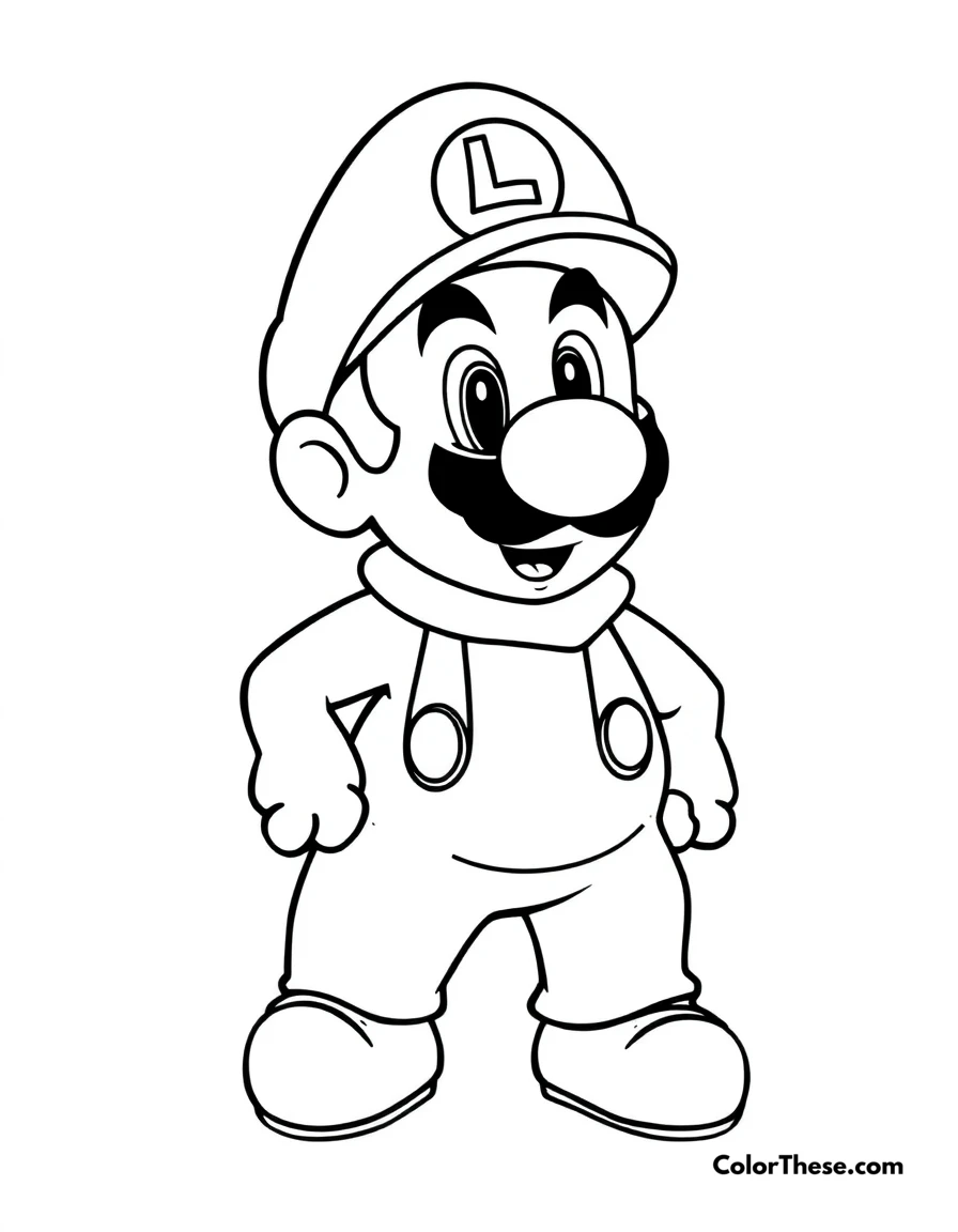 Free printable luigi with a penguin suit coloring page for kids and adults. Luigi from Mario wearing a Penguin Suit.