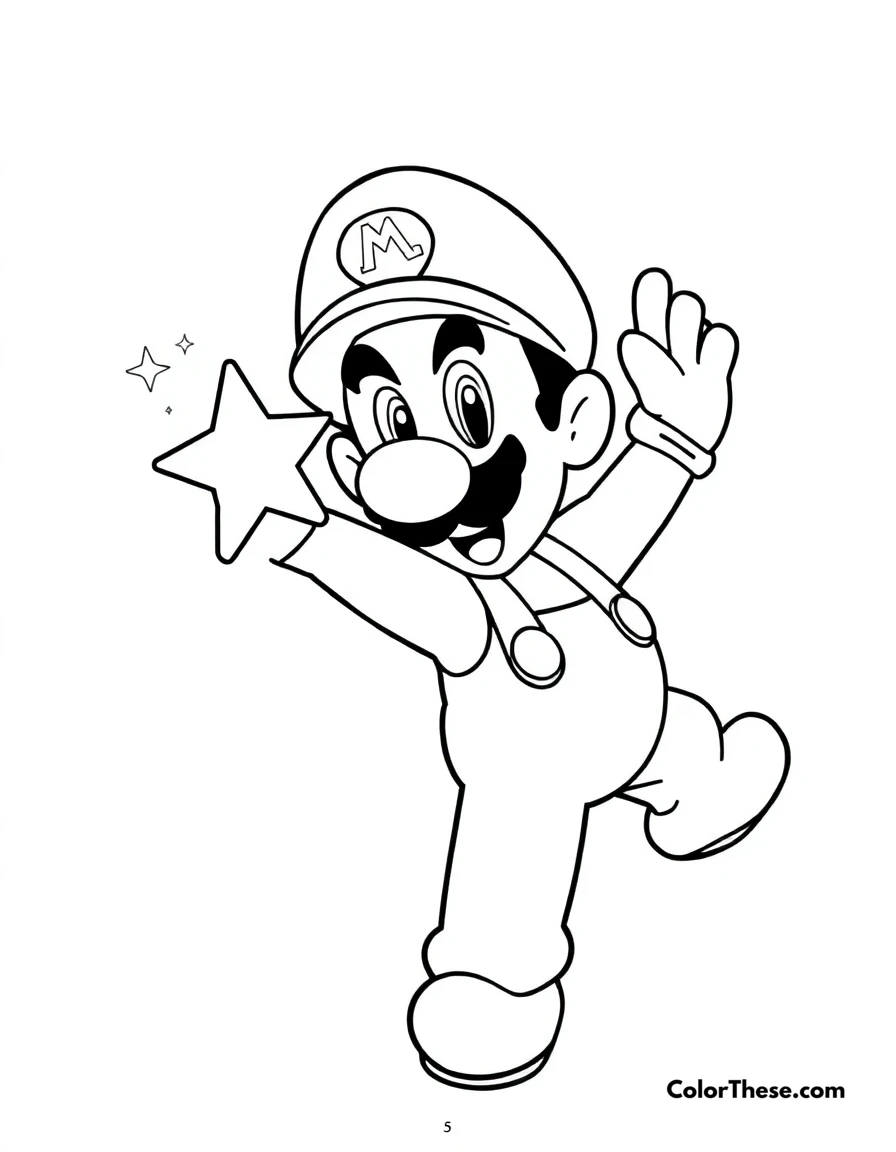 Free printable luigi with a starman coloring page for kids and adults. Luigi from Mario glowing with the power of a Starman.