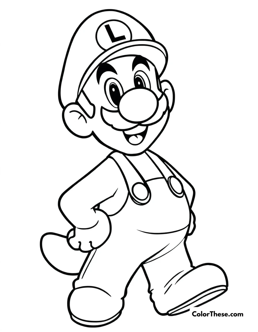Free printable luigi with a tanooki suit coloring page for kids and adults. Luigi from Mario wearing a Tanooki Suit.