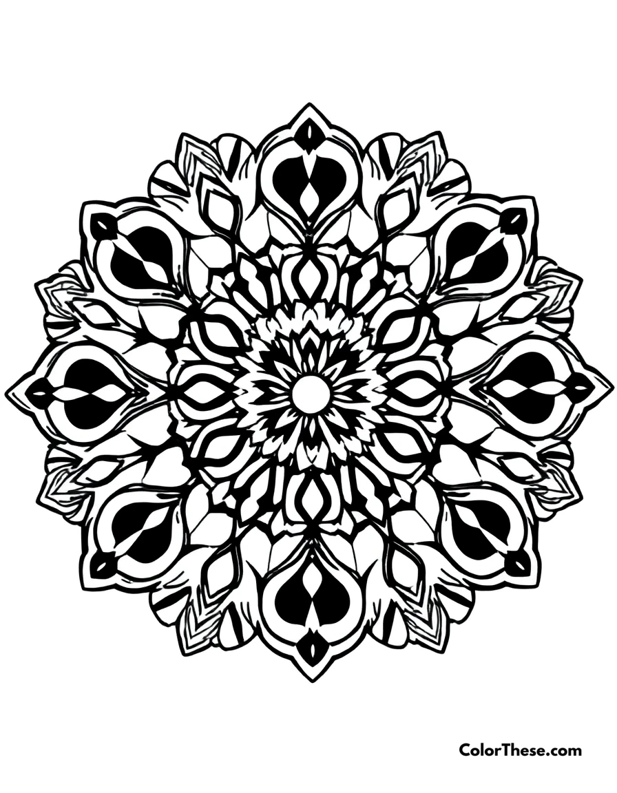 Free printable bear mandala with paw patterns coloring page for kids and adults. A mandala featuring bear-inspired paw patterns.