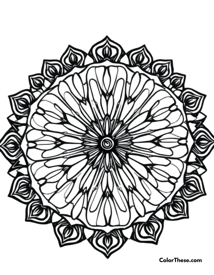 Free printable butterfly mandala with wing patterns coloring page for kids and adults. A mandala featuring butterfly wing-inspired patterns.