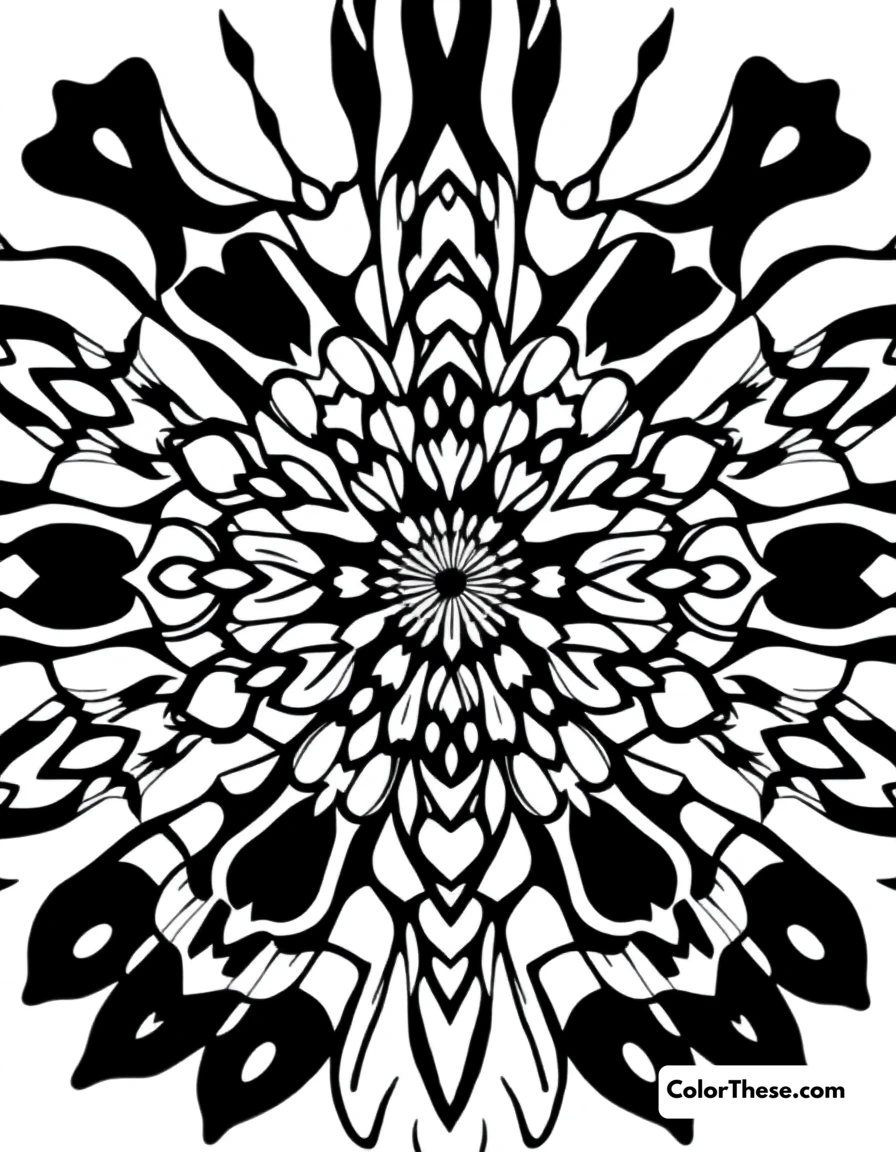 Free printable cat mandala with whisker patterns coloring page for kids and adults. A mandala featuring cat-inspired whisker patterns.