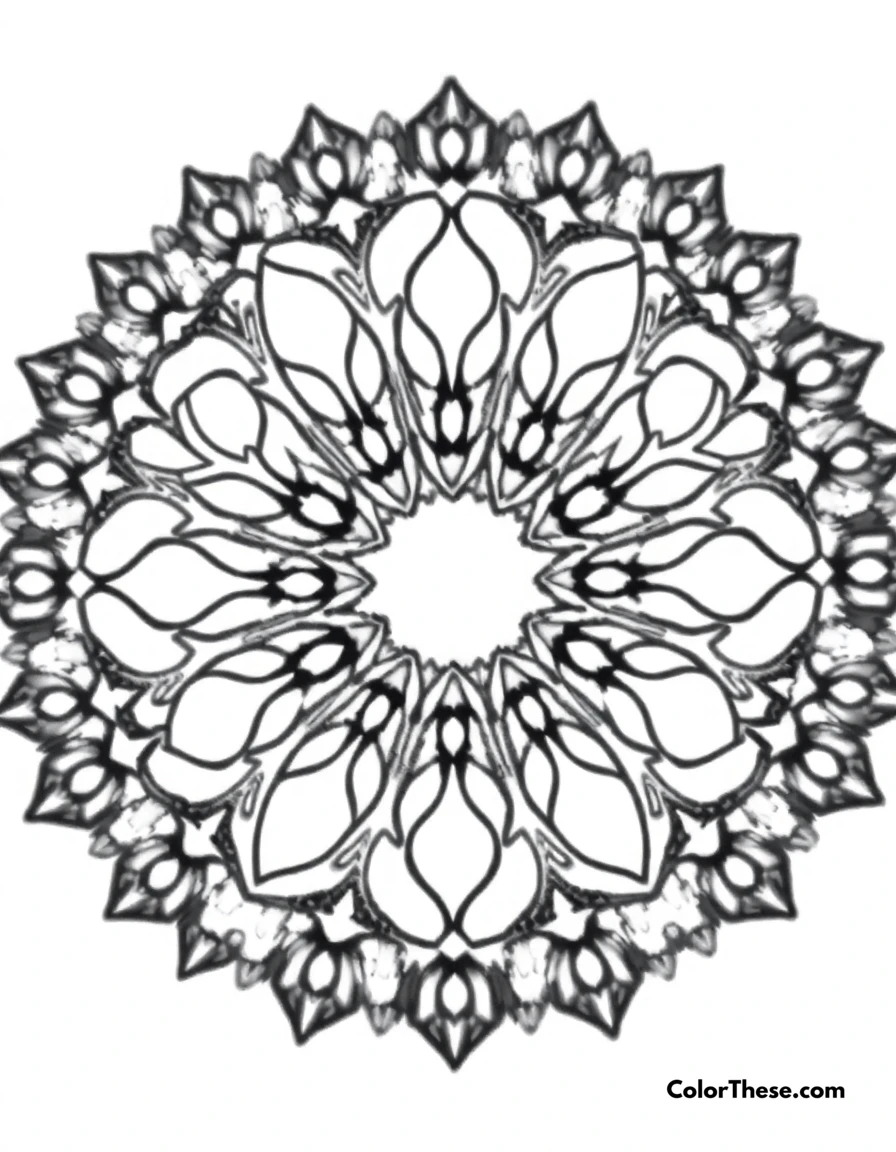 Free printable deer mandala with antler patterns coloring page for kids and adults. A mandala featuring deer-inspired antler patterns.