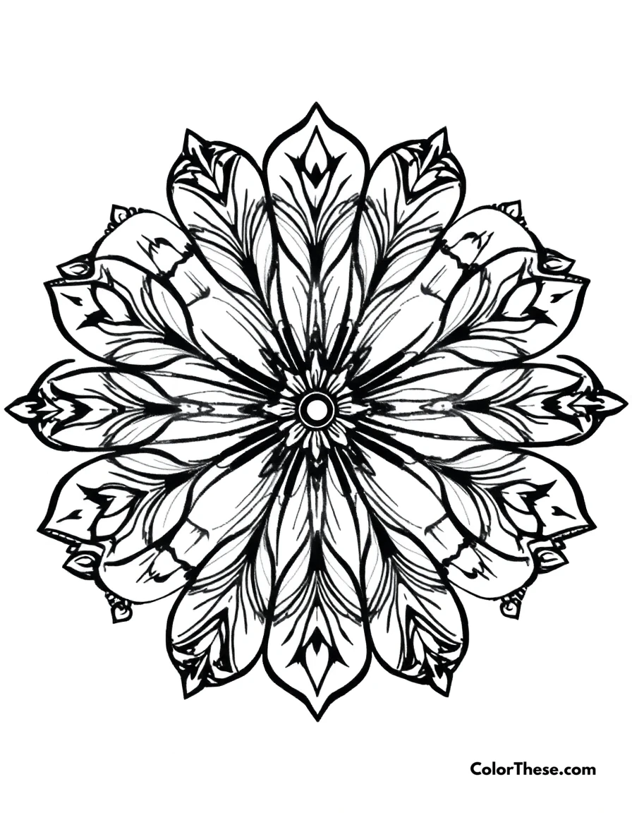 Free printable dragonfly mandala with wing patterns coloring page for kids and adults. A mandala featuring dragonfly-inspired wing patterns.