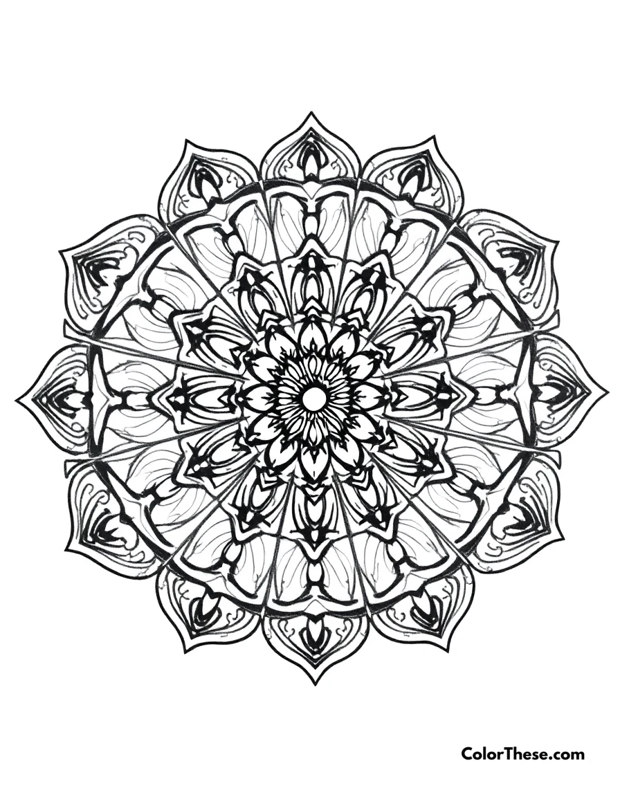 Free printable elephant mandala with trunk patterns coloring page for kids and adults. A mandala featuring elephant-inspired trunk patterns.