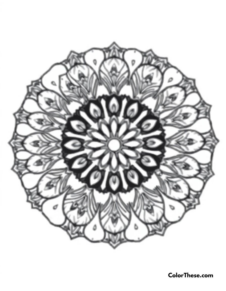 Free printable falcon mandala with talon patterns coloring page for kids and adults. A mandala featuring falcon-inspired talon patterns.