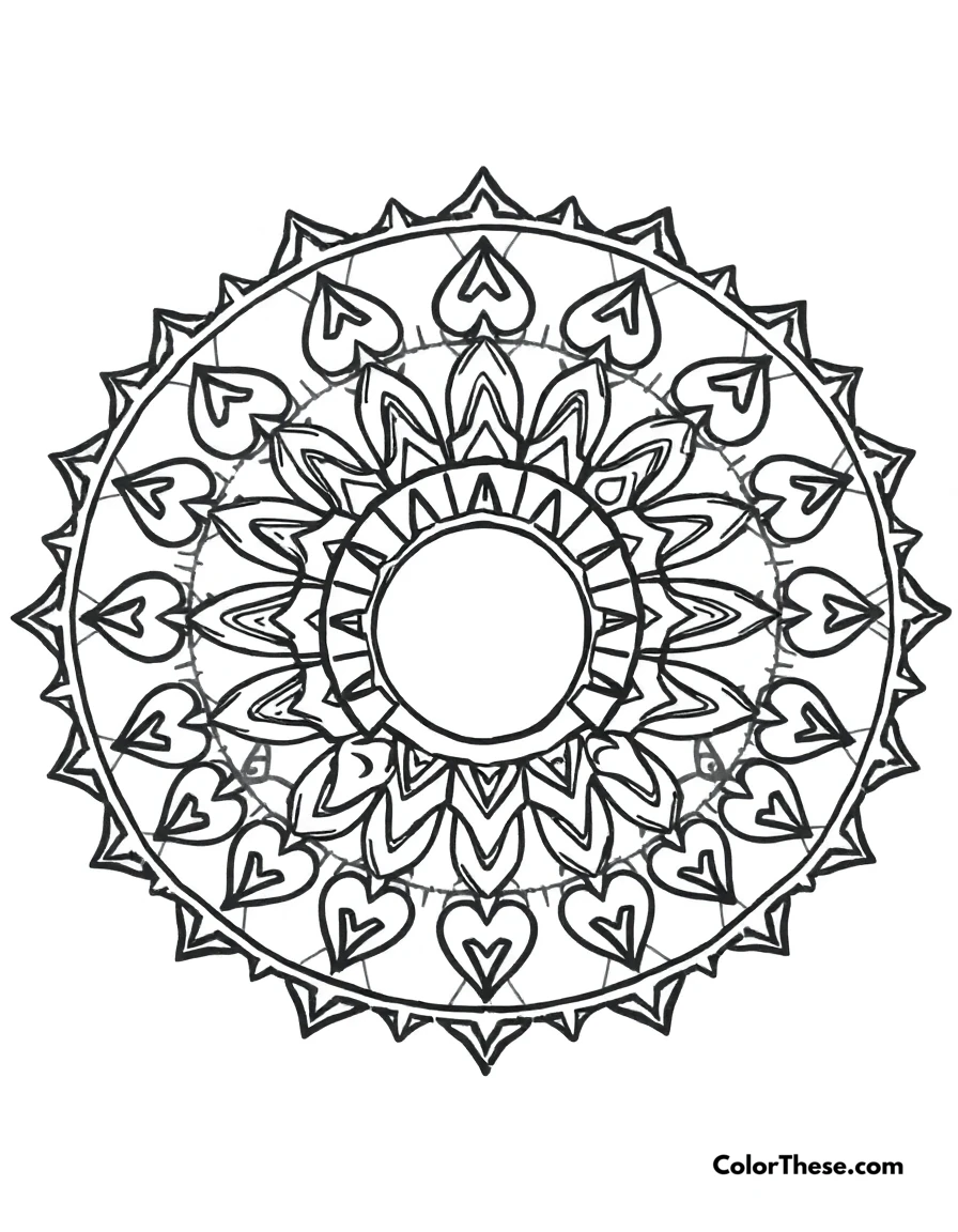 Free printable sun and moon mandala with dual patterns coloring page for kids and adults. A mandala featuring sun and moon-inspired patterns.
