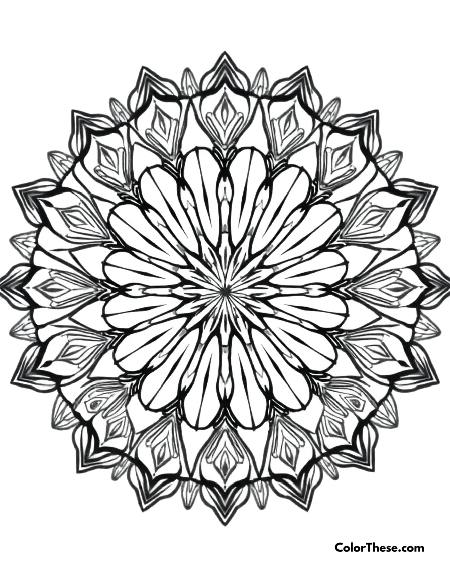 Free printable swan mandala with wing patterns coloring page for kids and adults. A mandala featuring swan-inspired wing patterns.