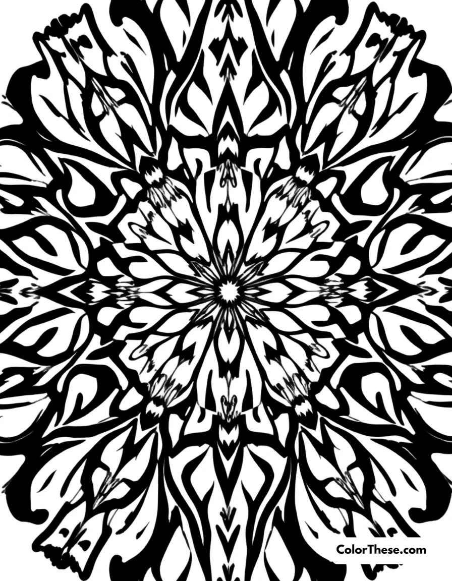 Free printable tiger mandala with striped patterns coloring page for kids and adults. A mandala featuring tiger-inspired striped patterns.