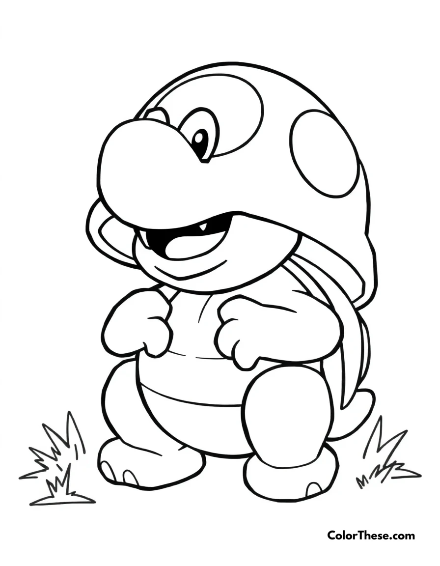 Free printable koopa troopa in a shell coloring page for kids and adults. Koopa Troopa (Mario) hiding inside its shell.