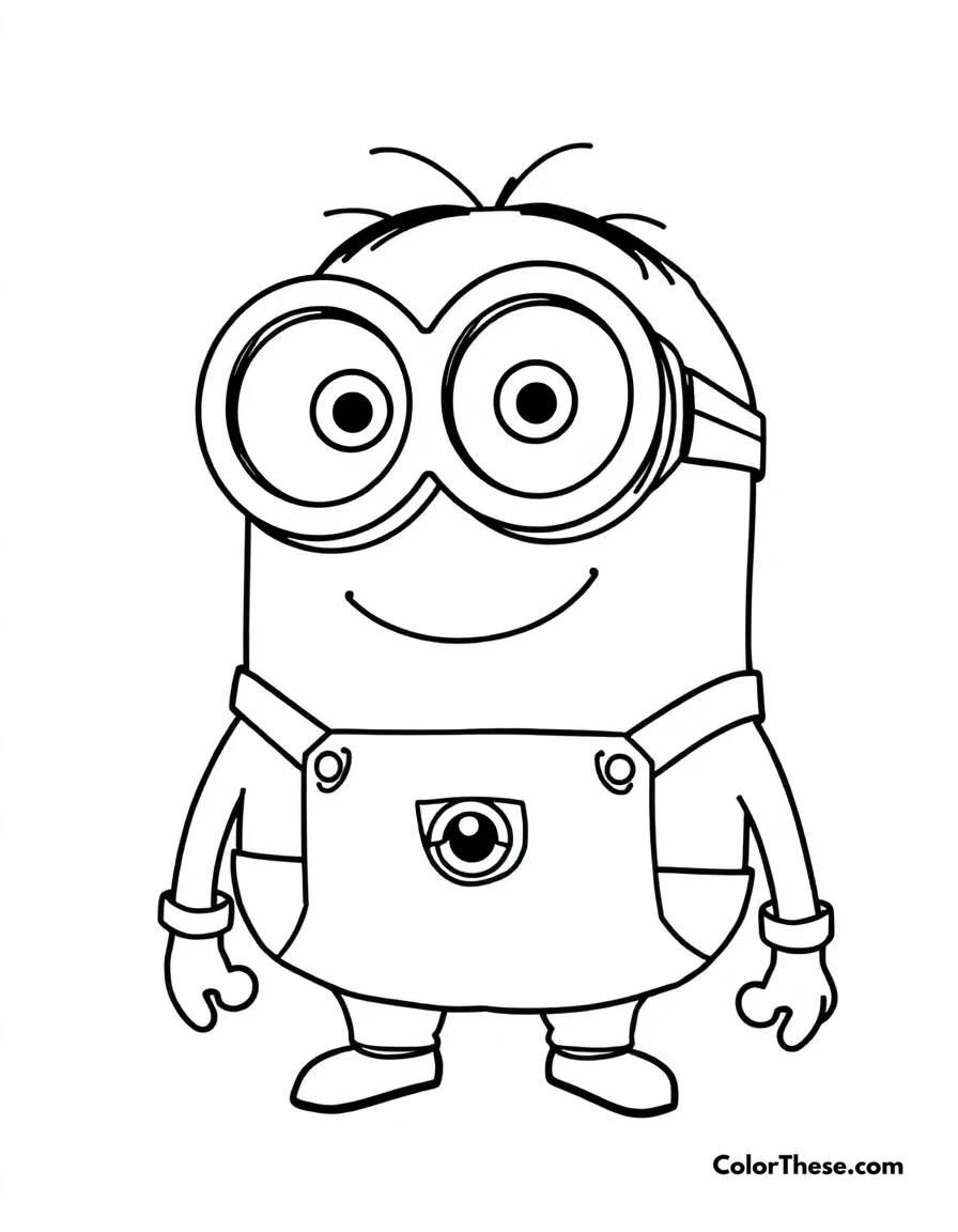 Free printable minion wearing goggles coloring page for kids and adults. A Minion (Despicable Me) wearing oversized goggles and smiling.