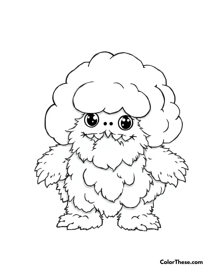Free printable cloud monster coloring page for kids and adults. A fluffy monster made of clouds.