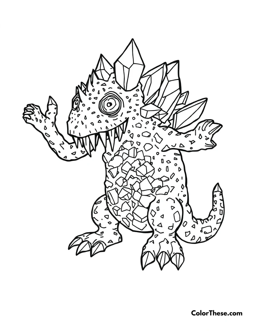 Free printable crystal monster coloring page for kids and adults. A monster made of sparkling crystals.