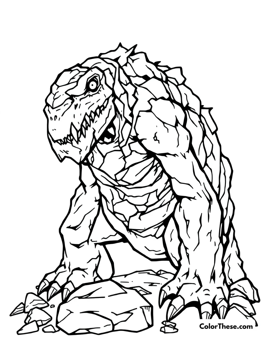 Free printable rock monster coloring page for kids and adults. A rock monster with a rugged, stony body.