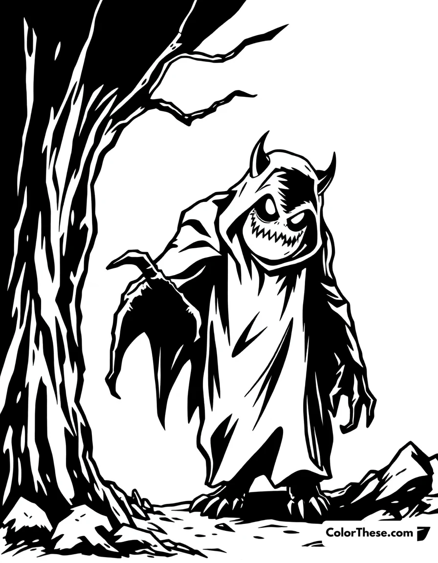 Free printable shadow monster coloring page for kids and adults. A shadowy monster lurking in the dark.