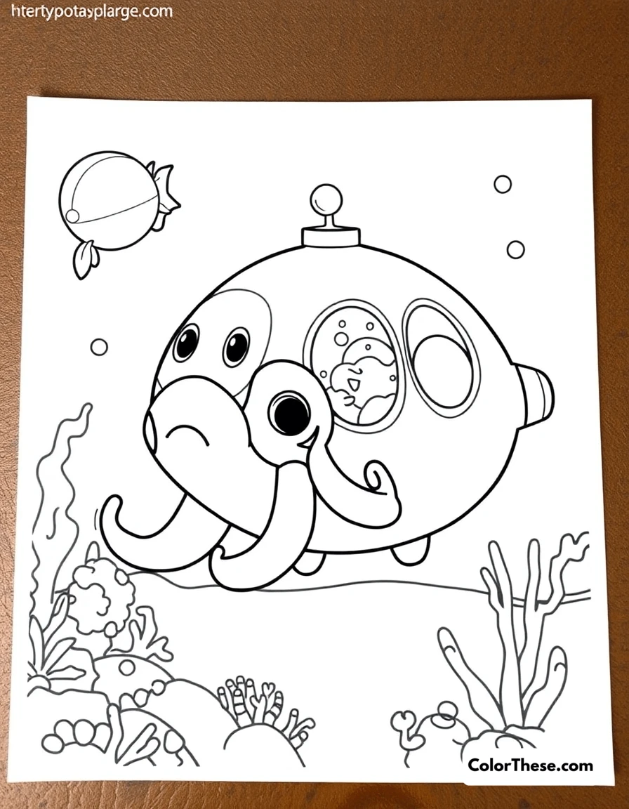 Free printable the octopod in action coloring page for kids and adults. The Octonauts' Octopod exploring the ocean.