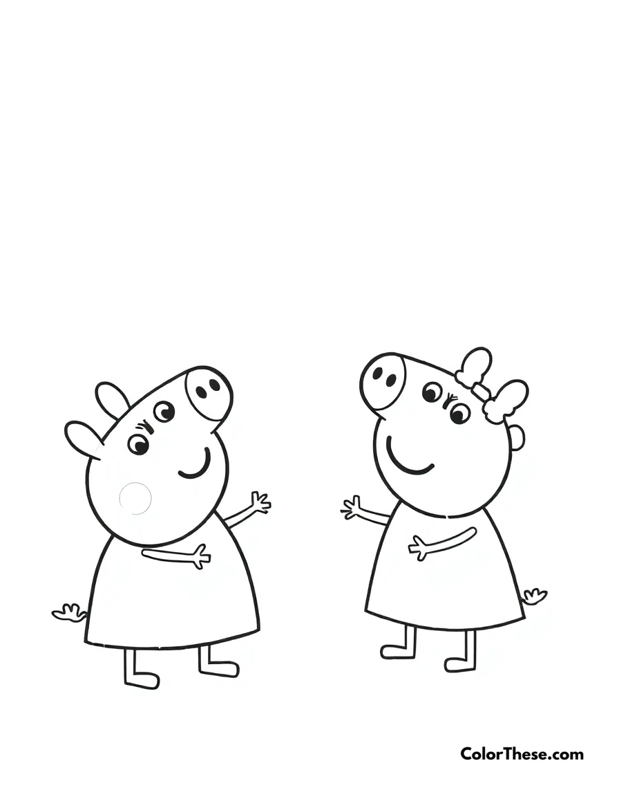 Free printable peppa pig playing with suzy sheep coloring page for kids and adults. Peppa Pig playing with her best friend Suzy Sheep.
