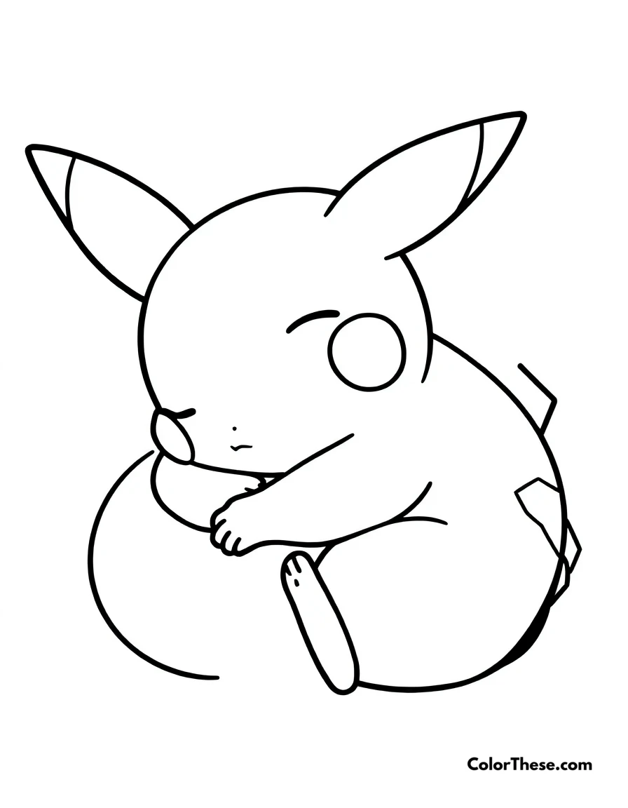 Free printable pikachu sleeping coloring page for kids and adults. Pikachu curled up and sleeping peacefully.