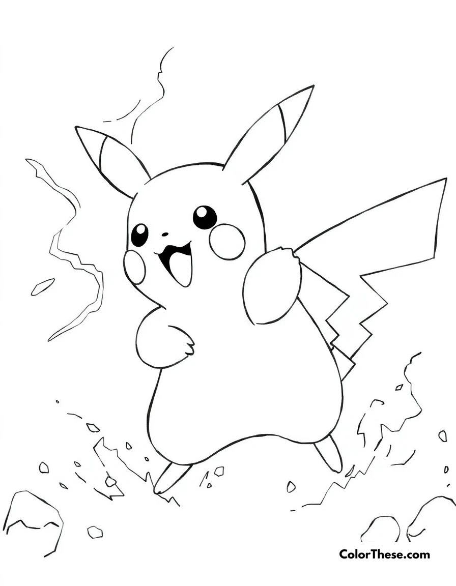 Free printable pikachu using thunderbolt coloring page for kids and adults. Pikachu using its Thunderbolt attack in battle.