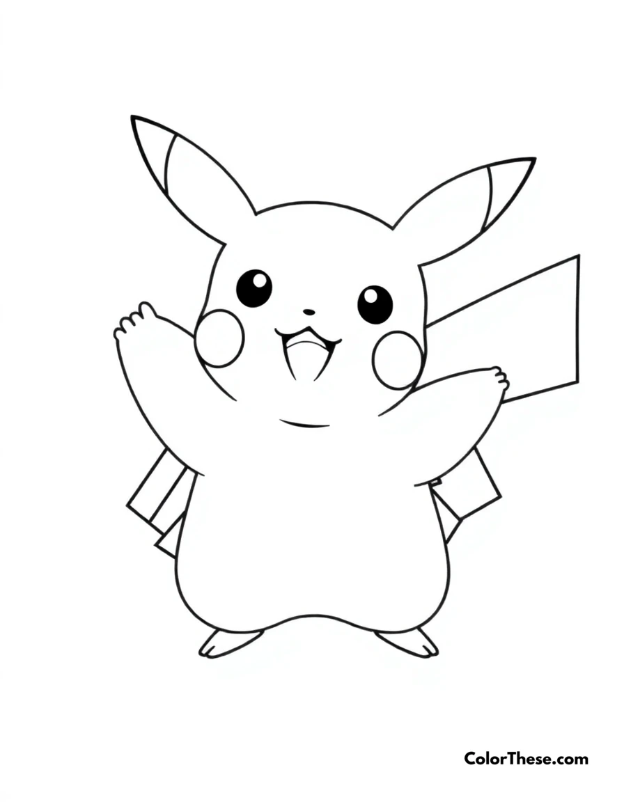 Free printable pikachu waving coloring page for kids and adults. Pikachu waving hello with a big smile.