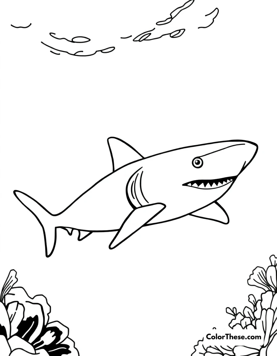 Free printable cookiecutter shark coloring page for kids and adults. A cookiecutter shark swimming in deep ocean waters.