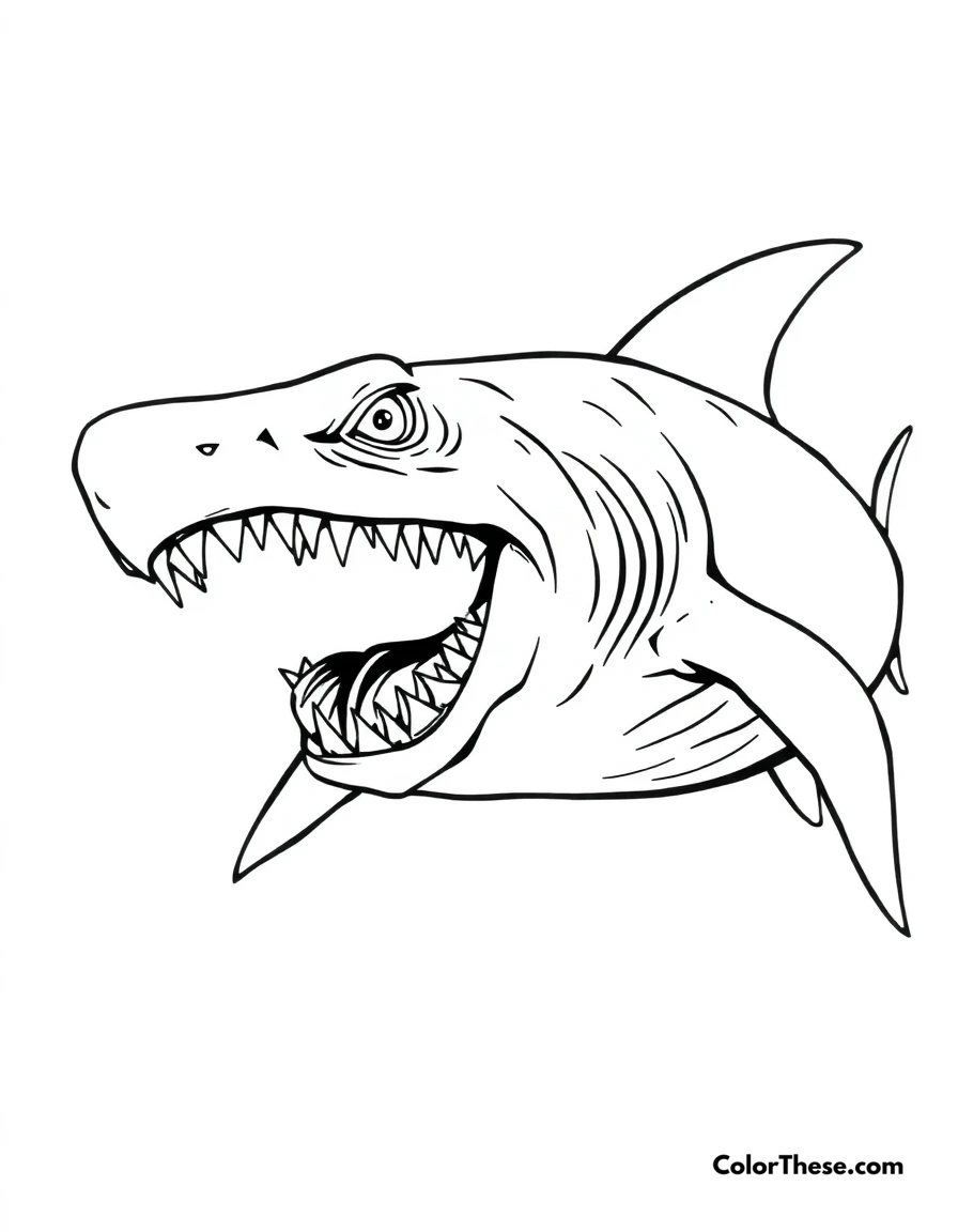 Free printable goblin shark coloring page for kids and adults. A goblin shark with its unique protruding jaw.