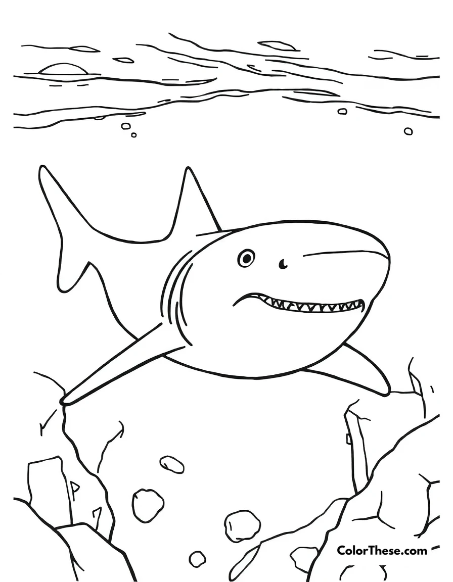 Free printable greenland shark coloring page for kids and adults. A Greenland shark swimming in icy waters.