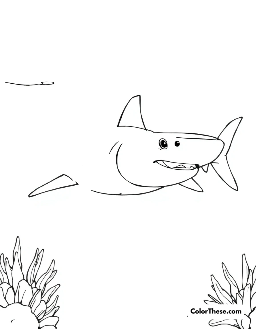 Free printable lemon shark coloring page for kids and adults. A lemon shark swimming in shallow waters.