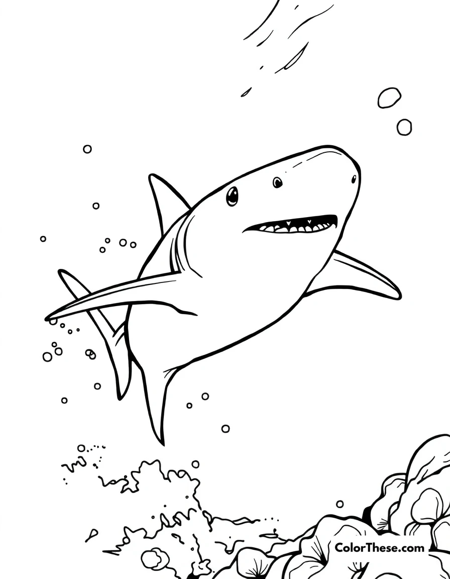Free printable mako shark coloring page for kids and adults. A mako shark swimming at high speed in the ocean.
