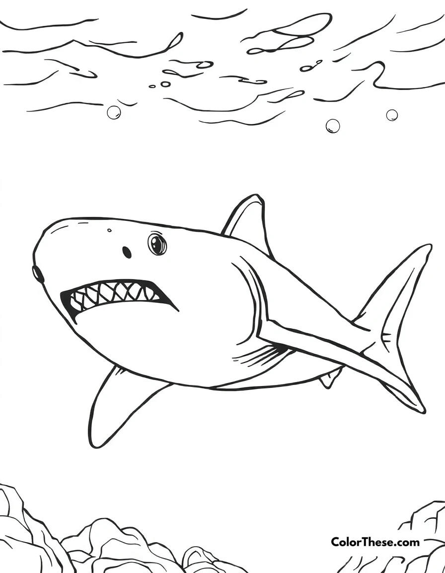Free printable megamouth shark coloring page for kids and adults. A megamouth shark swimming in deep ocean waters.